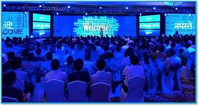 Honor 8 national launch main stage under blue architectural lighting