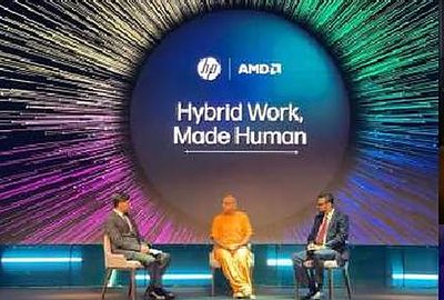 'Hybrid Work, Made Human' panel discussion on the HP AMD circular stage