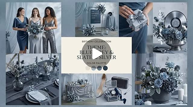Birthday celebration styled in a blue, grey and silver palette
