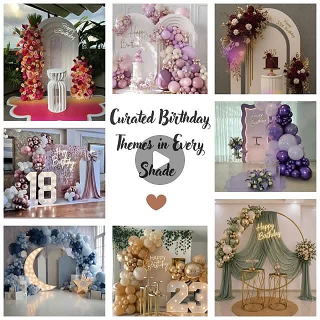 Curated birthday themes shown across a range of colour palettes
