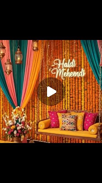 Haldi and mehendi corner styled with marigolds and festive colour