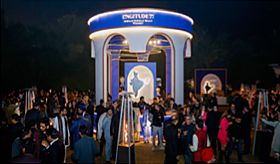 Illuminated entrance arch at the Longitude 77 launch at Palazzo Versace Dubai